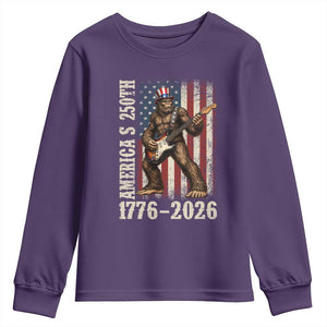 250 Years America Anniversary Youth Sweatshirt Patriotic Bigfoot Playing Guitar 4th Of July