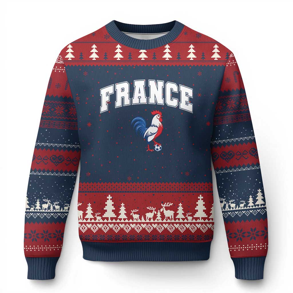France Flag Gallic Rooster French National Pride Ugly Christmas Sweater TS14 Navy Red Print Your Wear