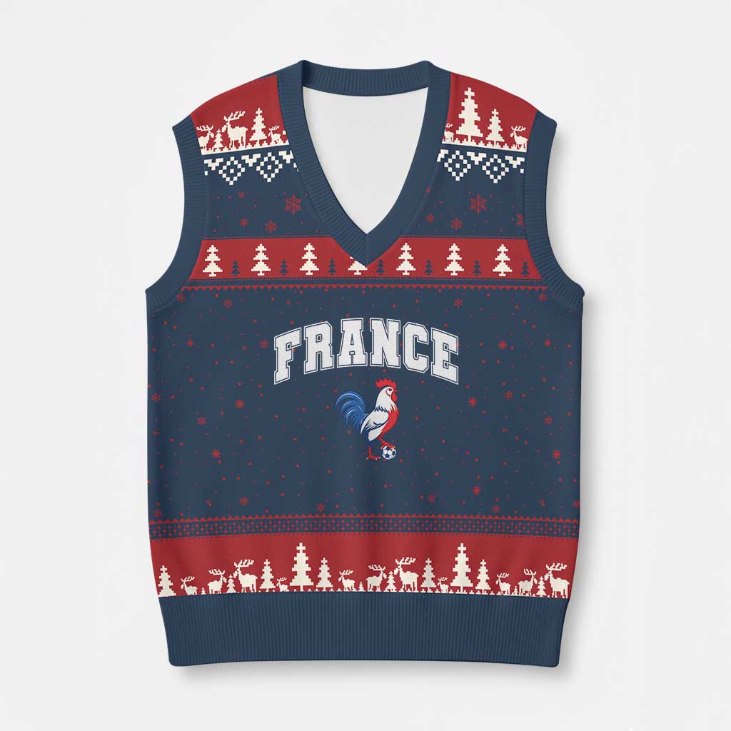 France Flag Gallic Rooster French National Pride V-Neck Knit Sweater Vest