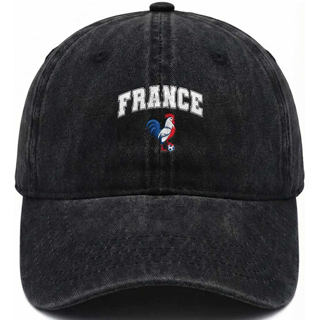 France Flag Gallic Rooster French National Pride Washed Cotton Baseball Cap TS14 Print Your Wear