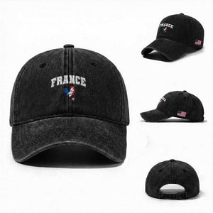 France Flag Gallic Rooster French National Pride Washed Cotton Baseball Cap