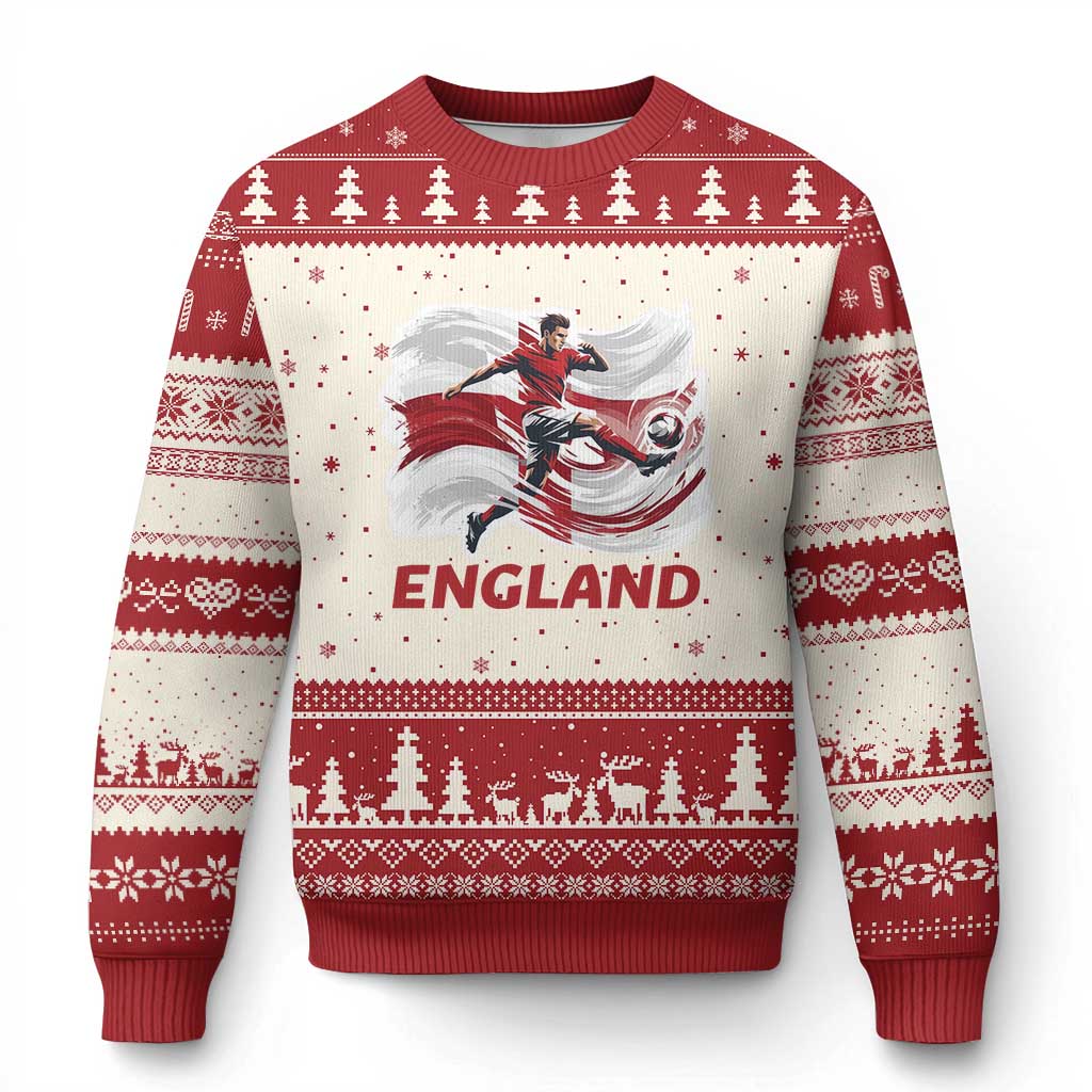 England Soccer Fan English Flag Ugly Christmas Sweater TS14 Beige Red Print Your Wear