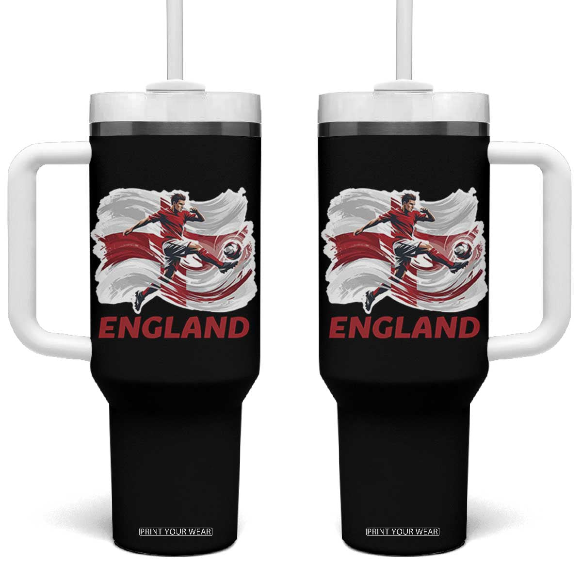 England Soccer Fan English Flag Tumbler With Handle TS14 One Size: 40 oz Black Print Your Wear