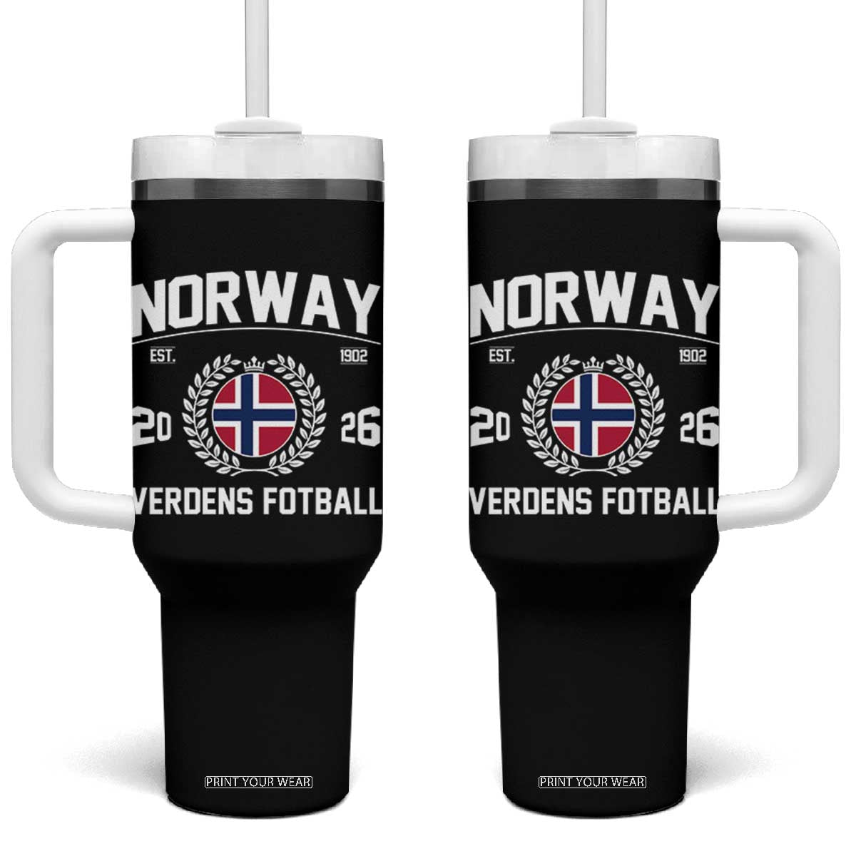 Norway Soccer Football Fan 2026 Norwegian Flag Tumbler With Handle TS14 One Size: 40 oz Black Print Your Wear