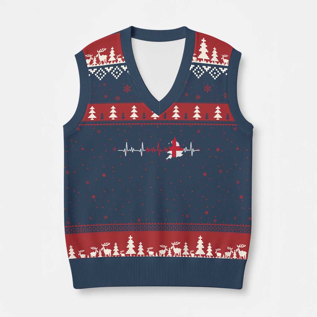 England Heartbeat EKG English Flag Map V-Neck Knit Sweater Vest