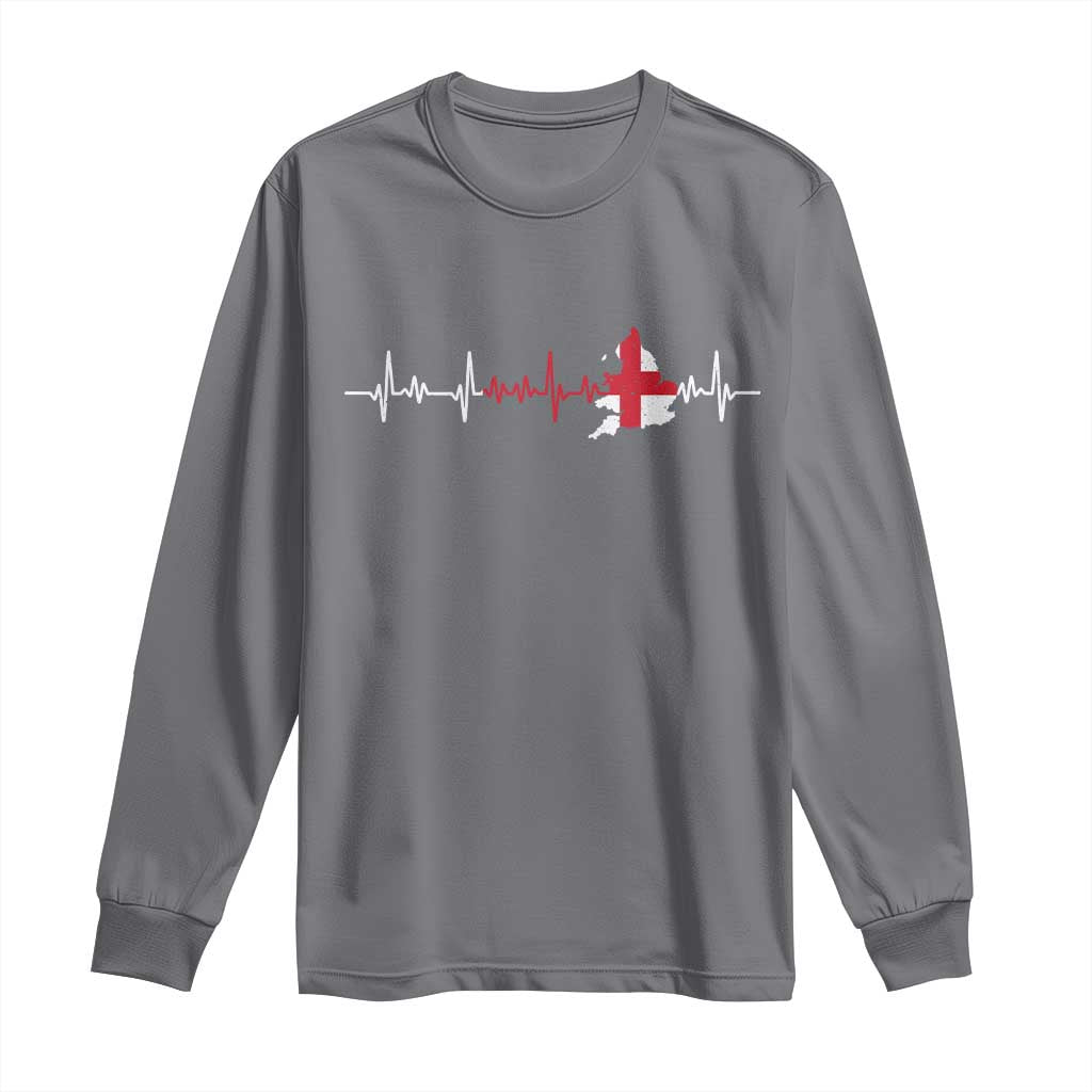 England Heartbeat EKG English Flag Map Long Sleeve Shirt