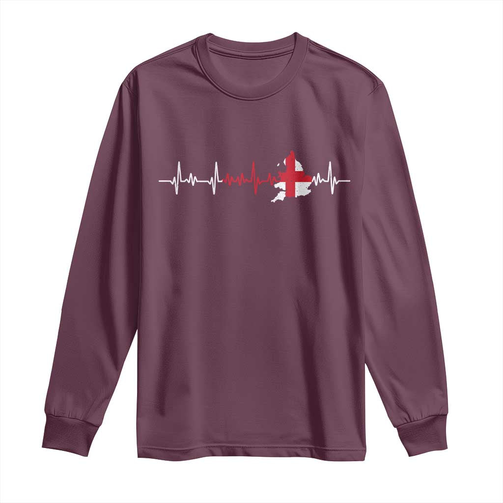 England Heartbeat EKG English Flag Map Long Sleeve Shirt