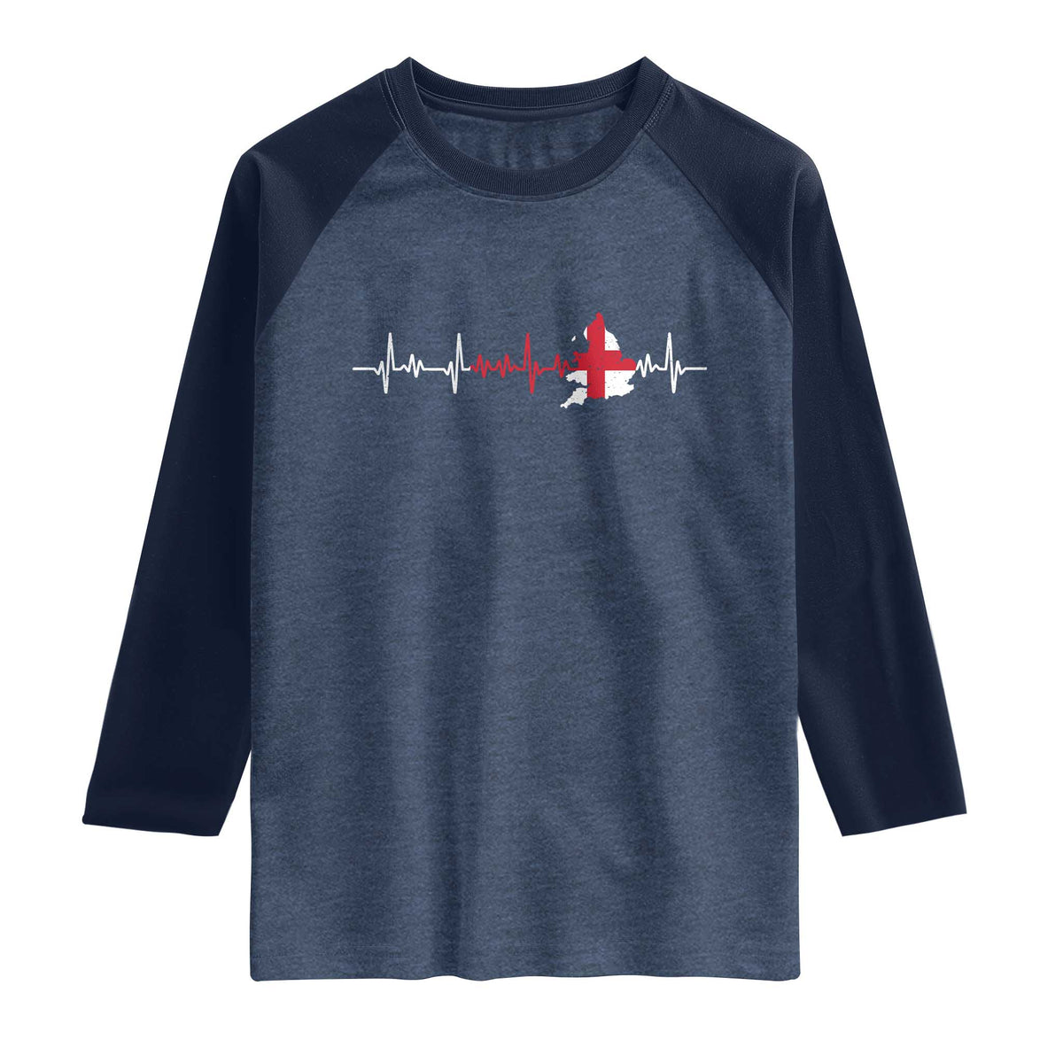 England Heartbeat EKG English Flag Map Raglan Shirt