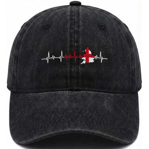 England Heartbeat EKG English Flag Map Washed Cotton Baseball Cap