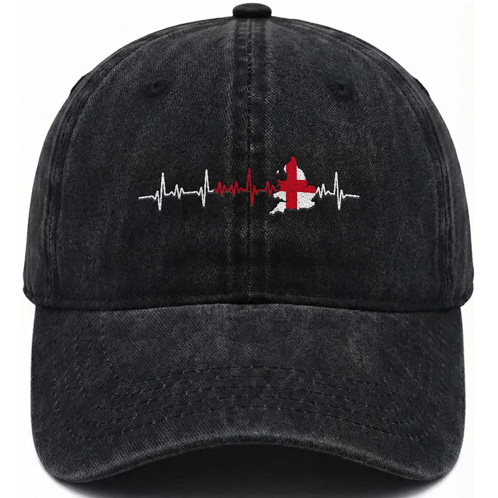 England Heartbeat EKG English Flag Map Washed Cotton Baseball Cap TS14 Print Your Wear