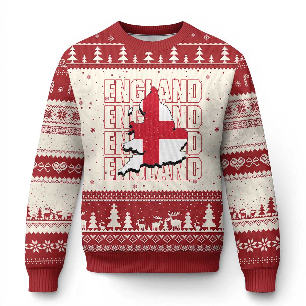 England Map St George's Cross English Roots Ugly Christmas Sweater TS14 Beige Red Print Your Wear