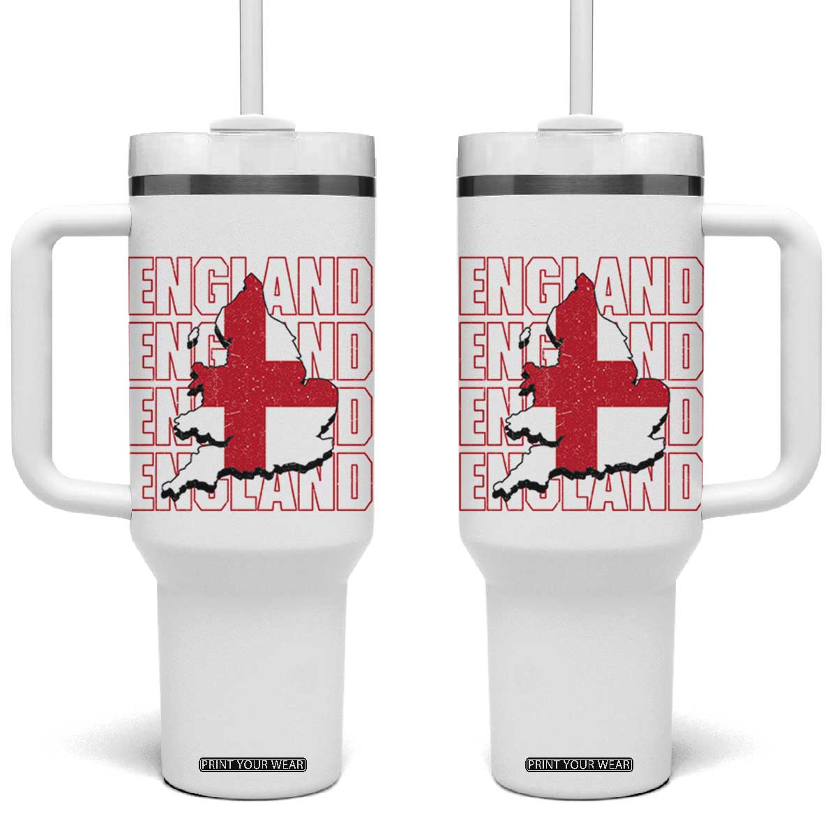 England Map St George's Cross English Roots Tumbler With Handle TS14 One Size: 40 oz White Print Your Wear