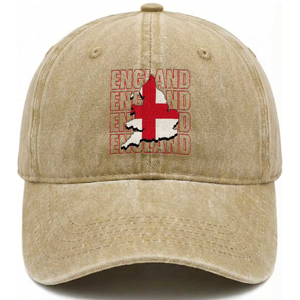 England Map St George's Cross English Roots Washed Cotton Baseball Cap TS14 Print Your Wear