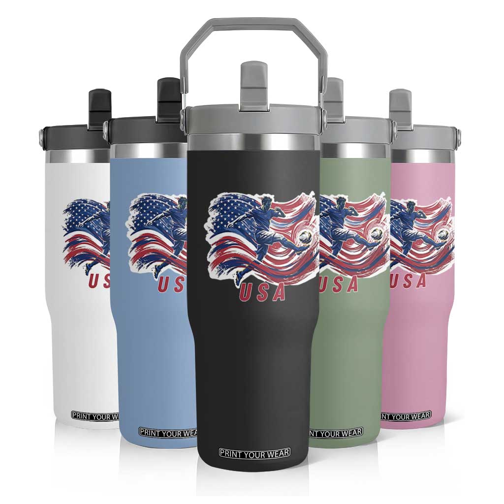 USA Soccer Fan American Flag Flip Straw Tumbler TS14 Print Your Wear