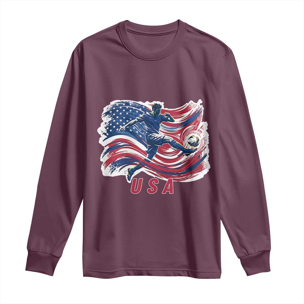 USA Soccer Fan American Flag Long Sleeve Shirt