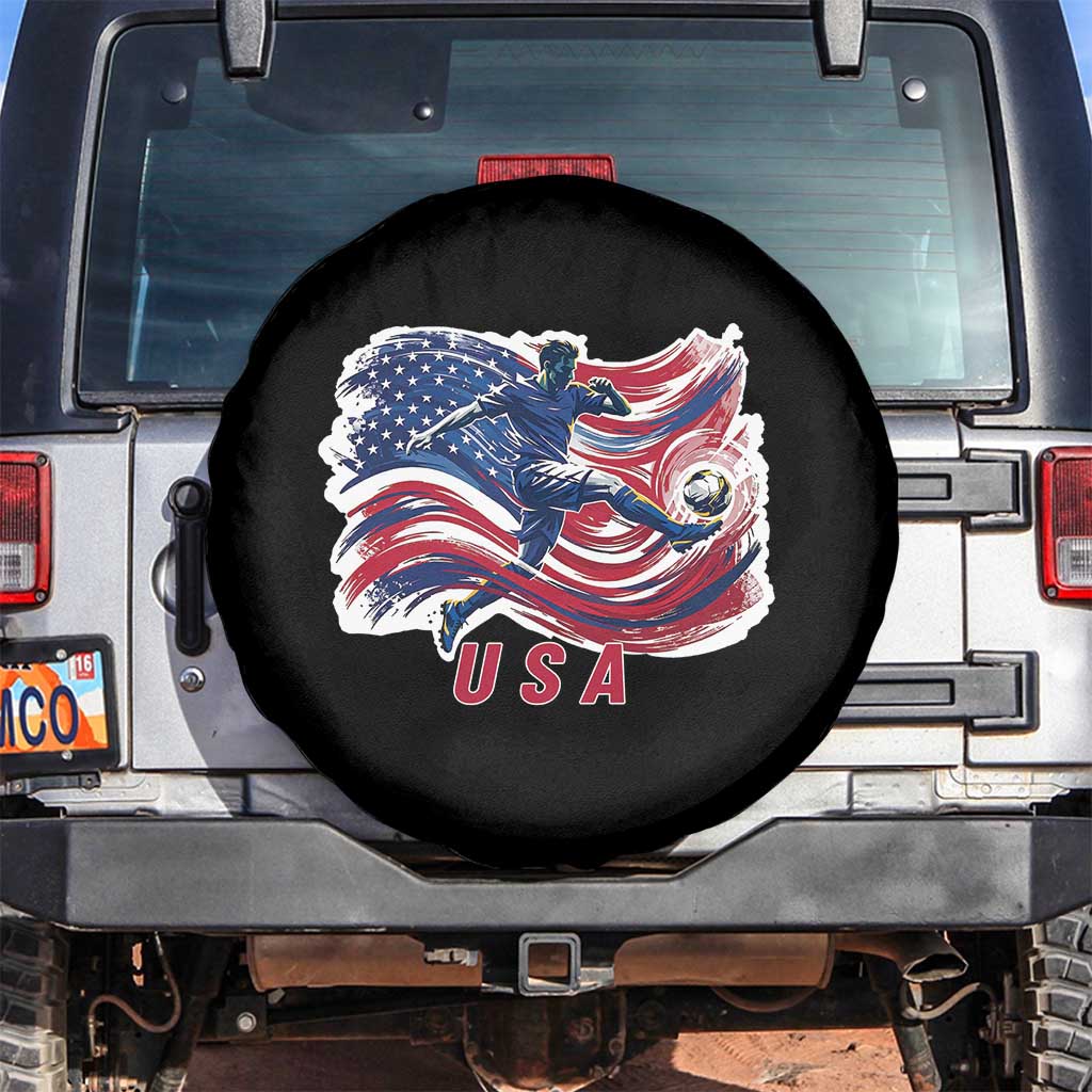 USA Soccer Fan American Flag Spare Tire Cover TS14 No hole Black Print Your Wear