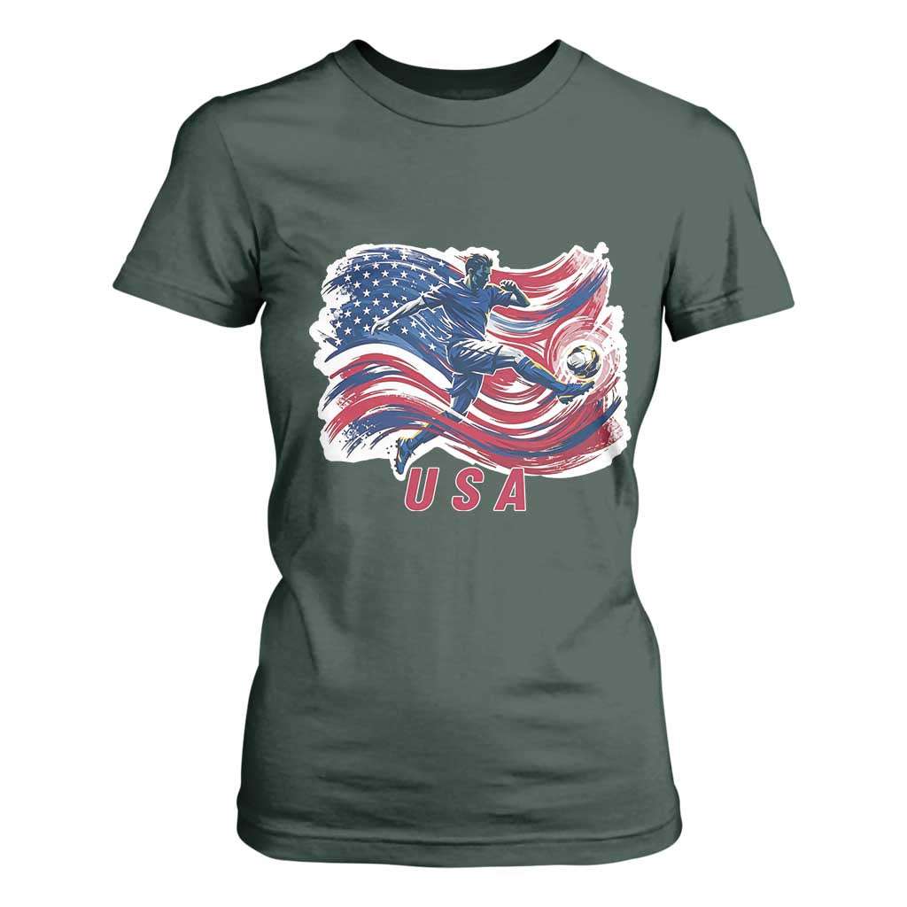 USA Soccer Fan American Flag T Shirt For Women