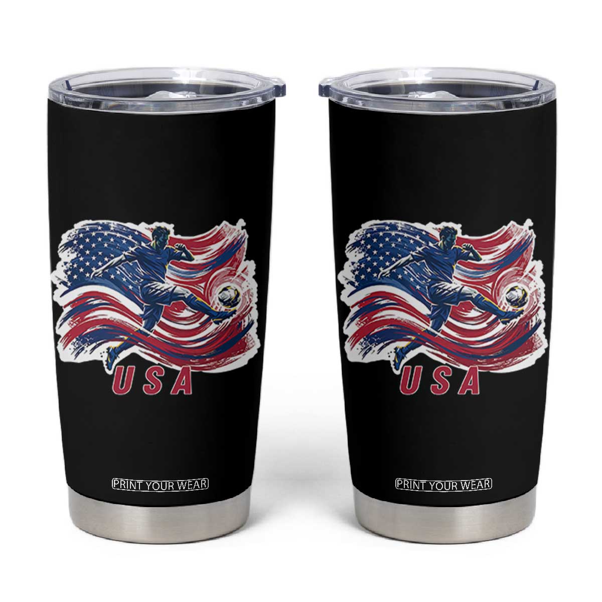 USA Soccer Fan American Flag Tumbler Cup TS14 Black Print Your Wear