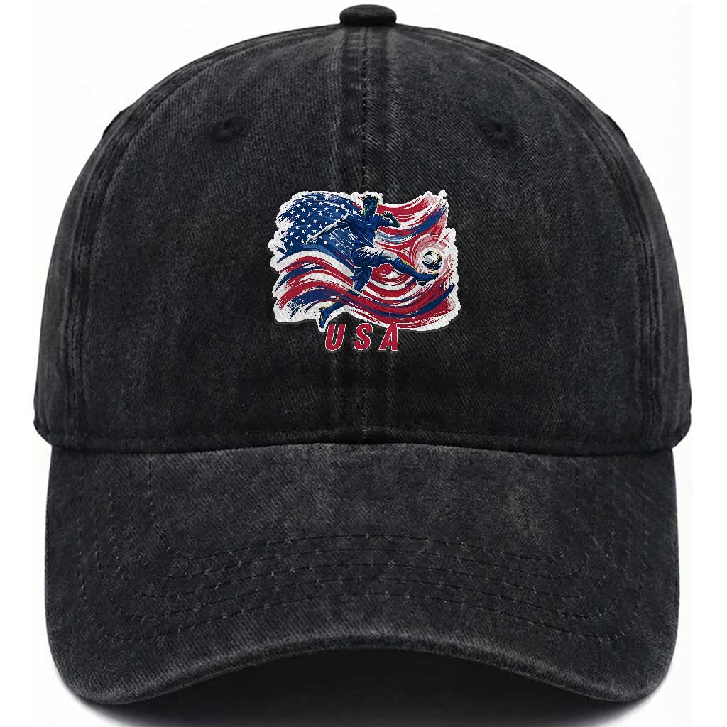 USA Soccer Fan American Flag Washed Cotton Baseball Cap TS14 Print Your Wear
