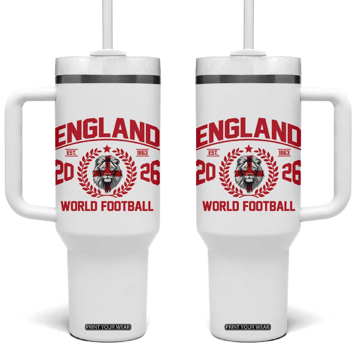 England Football Flag Tumbler With Handle Lion St George Cross Soccer Fan Patriotic TS14 One Size: 40 oz White Print Your Wear