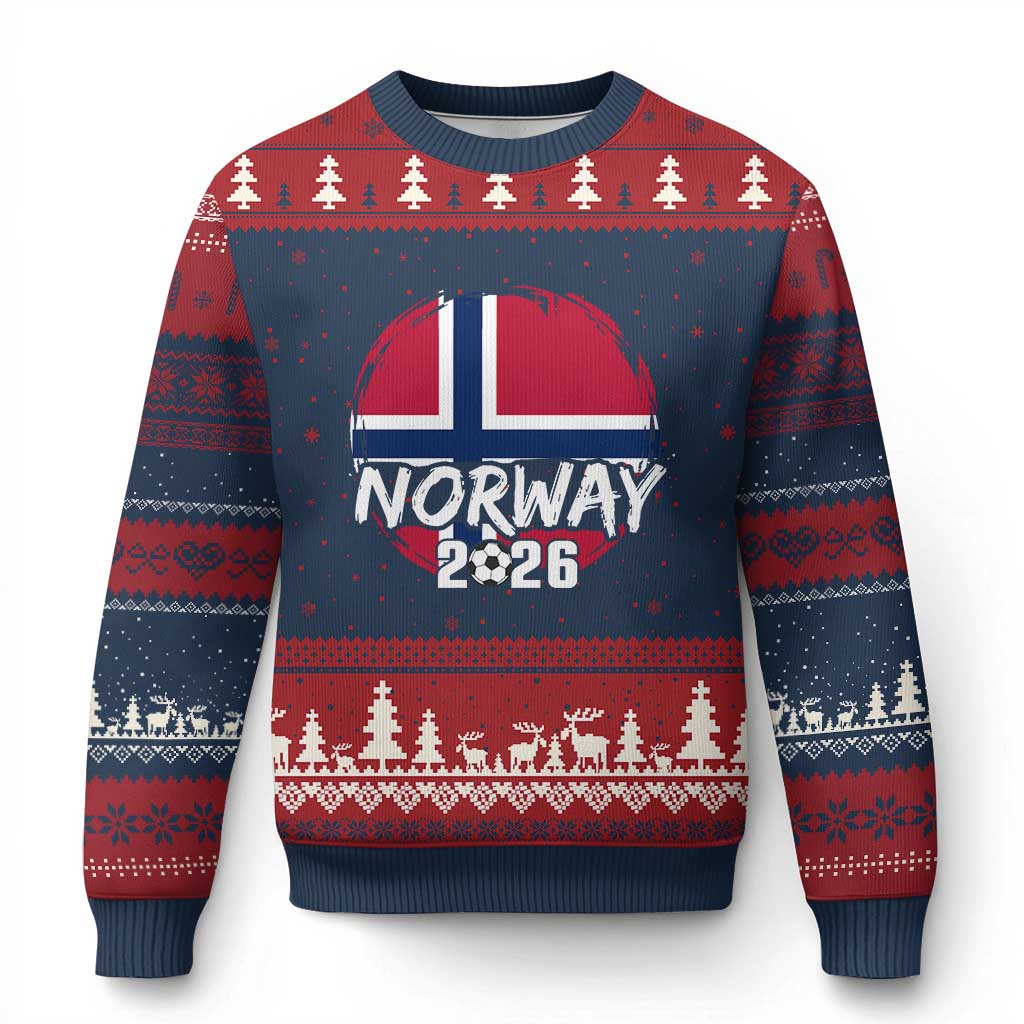 Norway 2026 Soccer Football Fan Norwegian Flag Ugly Christmas Sweater TS14 Navy Red Print Your Wear
