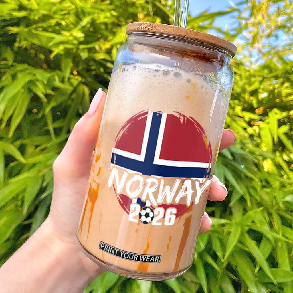 Norway 2026 Soccer Football Fan Norwegian Flag Glass Can TS14 Black Print Your Wear