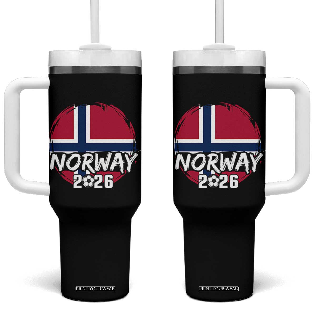 Norway 2026 Soccer Football Fan Norwegian Flag Tumbler With Handle TS14 One Size: 40 oz Black Print Your Wear