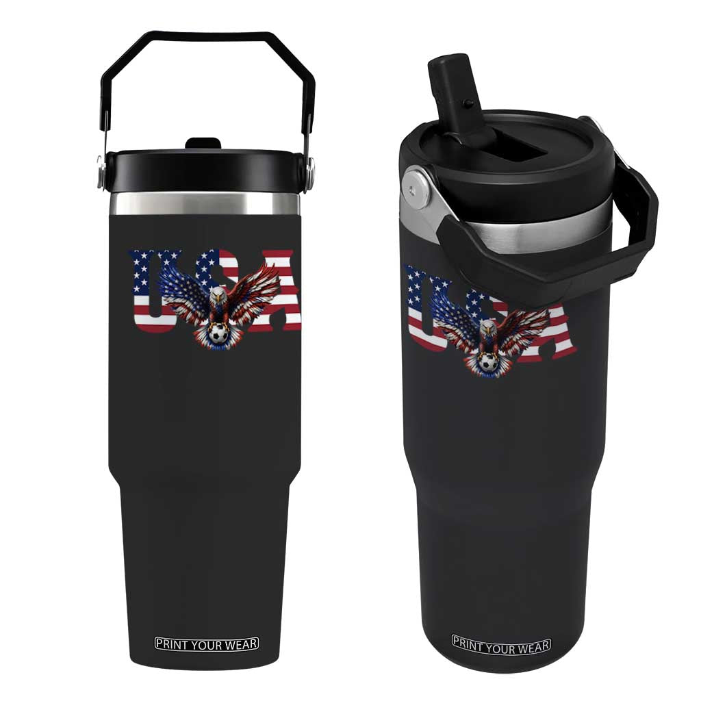 USA Soccer Eagle American Flag Fan Flip Straw Tumbler TS14 One Size: 30 oz Black Print Your Wear
