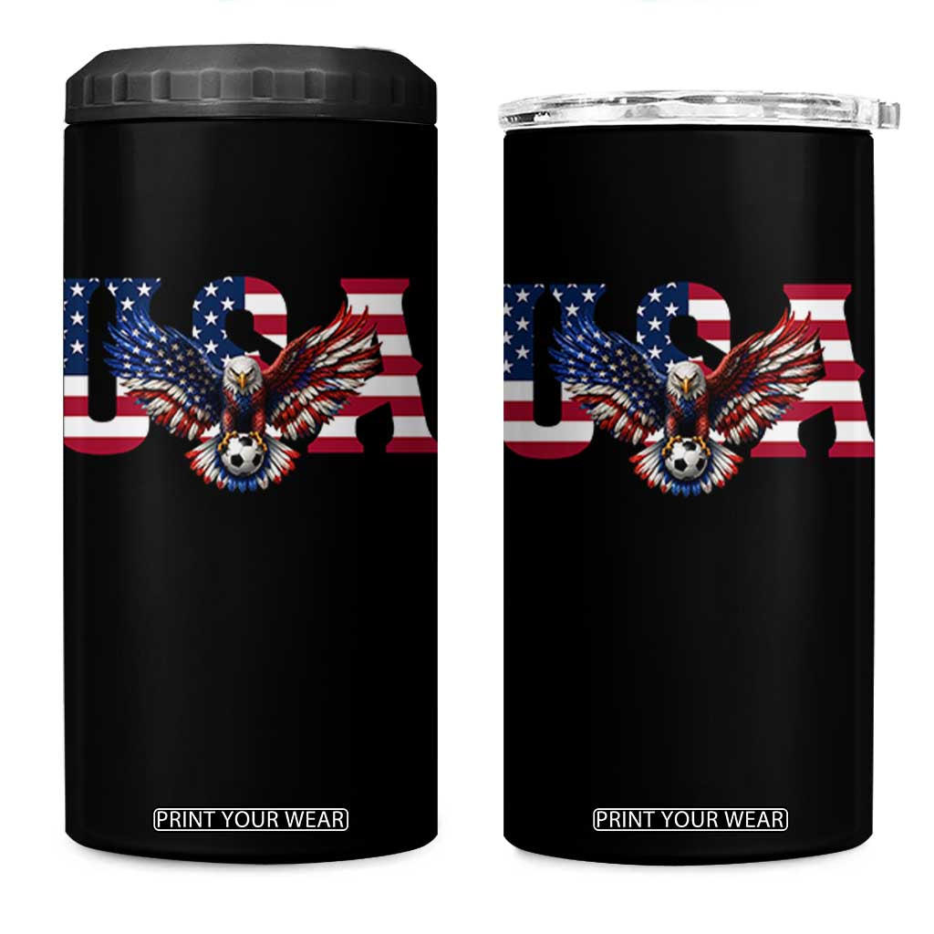 USA Soccer Eagle American Flag Fan 4 in 1 Can Cooler Tumbler TS14 One Size: 16 oz Black Print Your Wear
