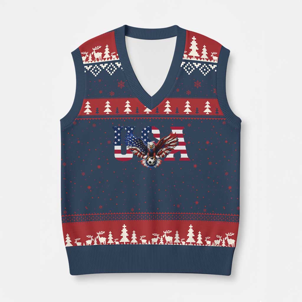 USA Soccer Eagle American Flag Fan V-Neck Knit Sweater Vest