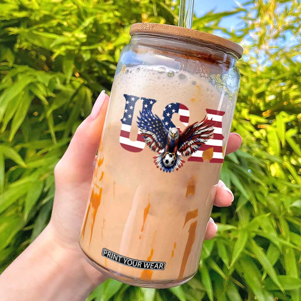 USA Soccer Eagle American Flag Fan Glass Can TS14 Black Print Your Wear