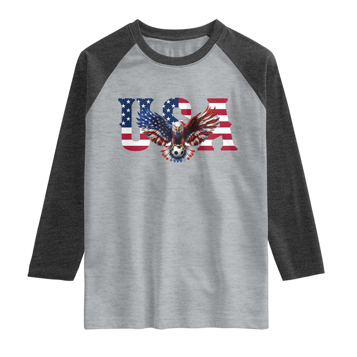 USA Soccer Eagle American Flag Fan Raglan Shirt