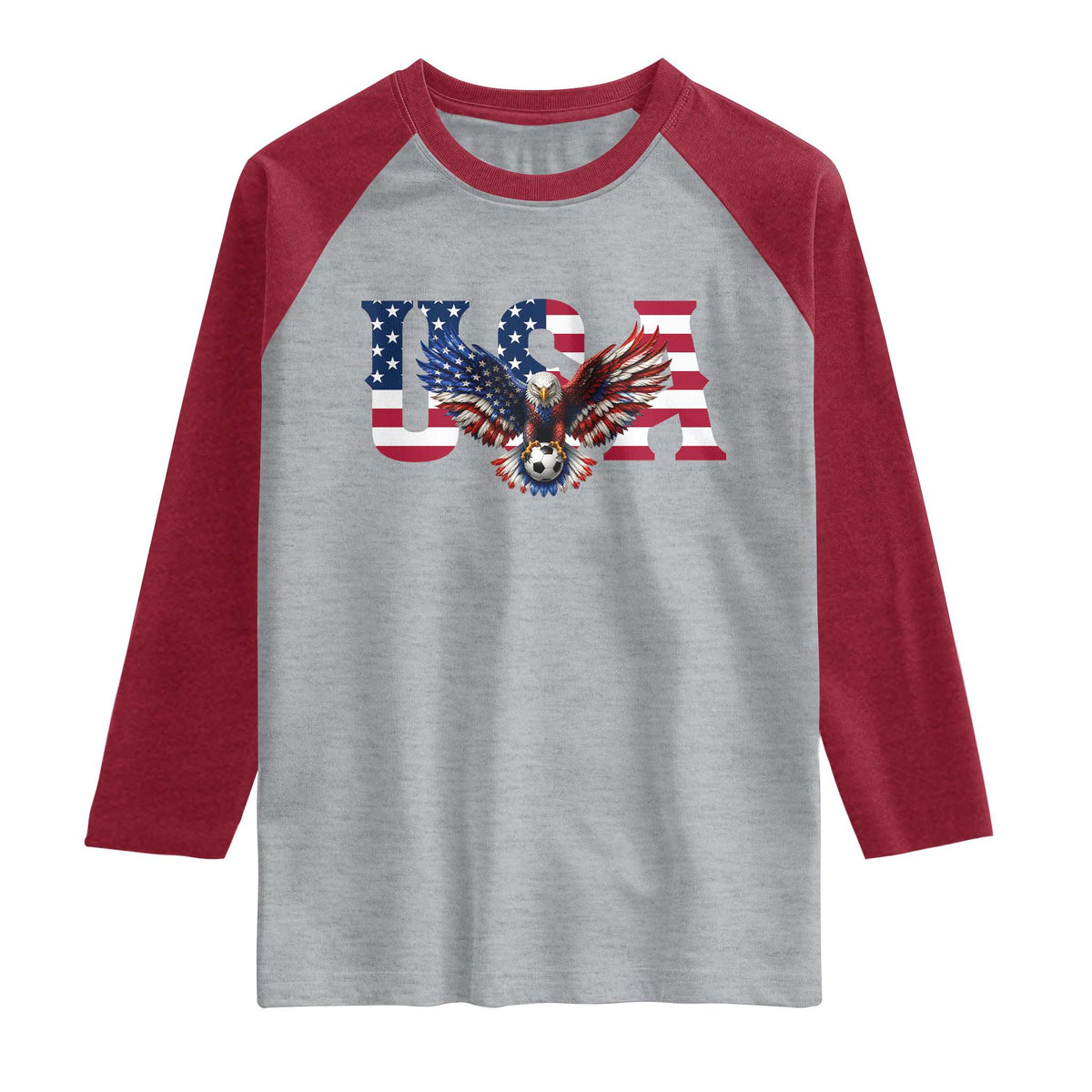 USA Soccer Eagle American Flag Fan Raglan Shirt