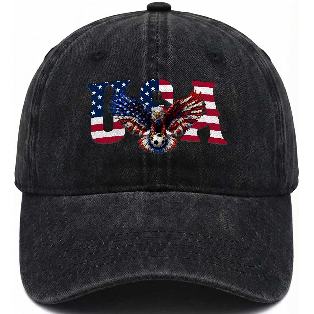 USA Soccer Eagle American Flag Fan Washed Cotton Baseball Cap TS14 Print Your Wear