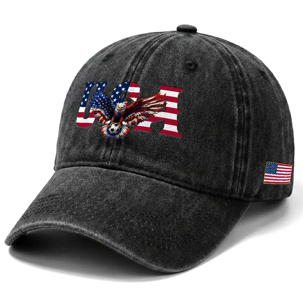 USA Soccer Eagle American Flag Fan Washed Cotton Baseball Cap