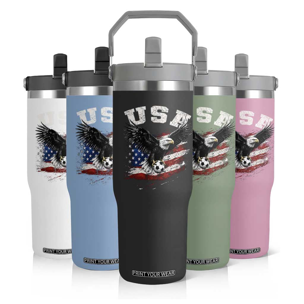 USA Soccer Bald Eagle American Flag Vintage Flip Straw Tumbler TS14 Print Your Wear