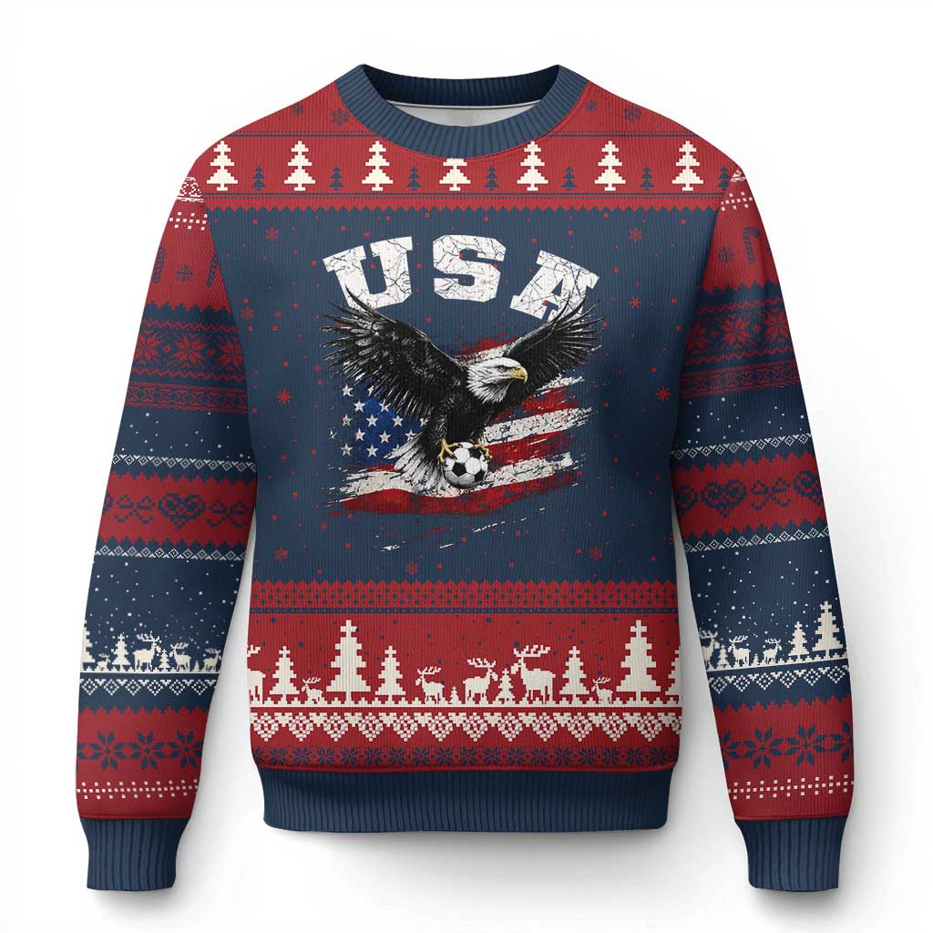 USA Soccer Bald Eagle American Flag Vintage Ugly Christmas Sweater TS14 Navy Red Print Your Wear