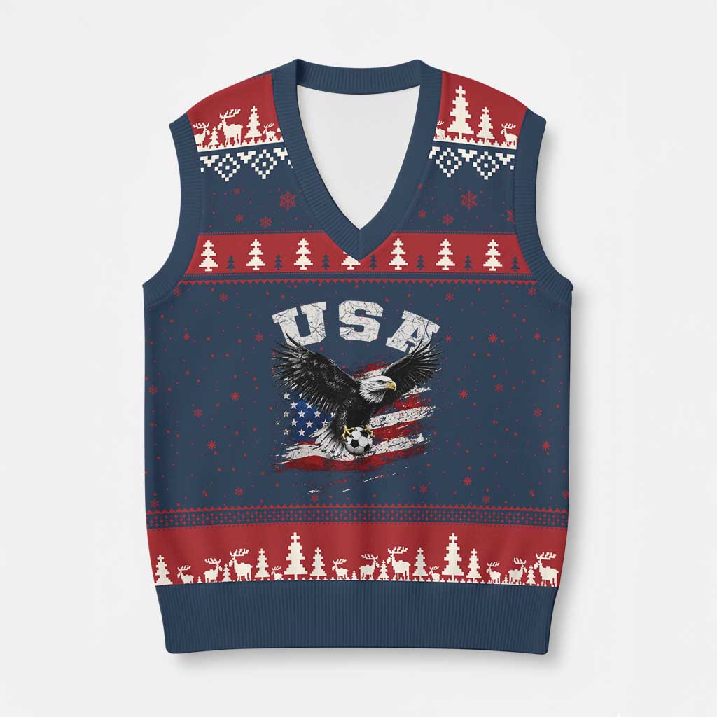 USA Soccer Bald Eagle American Flag Vintage V-Neck Knit Sweater Vest