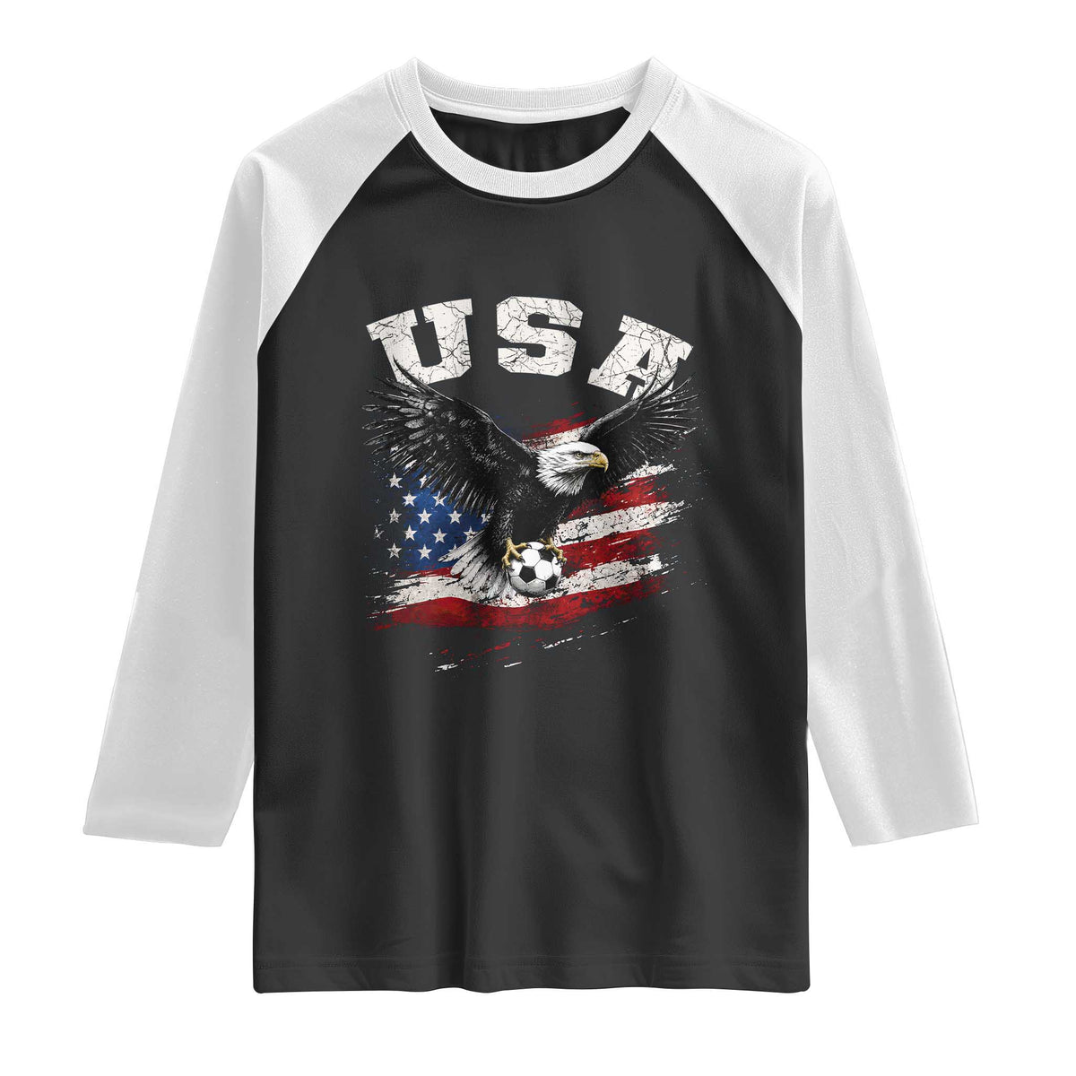 USA Soccer Bald Eagle American Flag Vintage Raglan Shirt