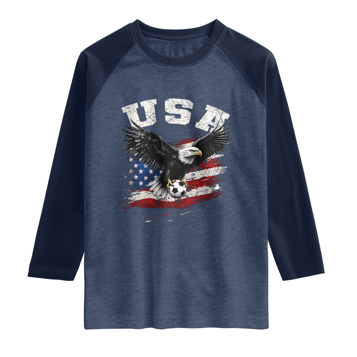 USA Soccer Bald Eagle American Flag Vintage Raglan Shirt