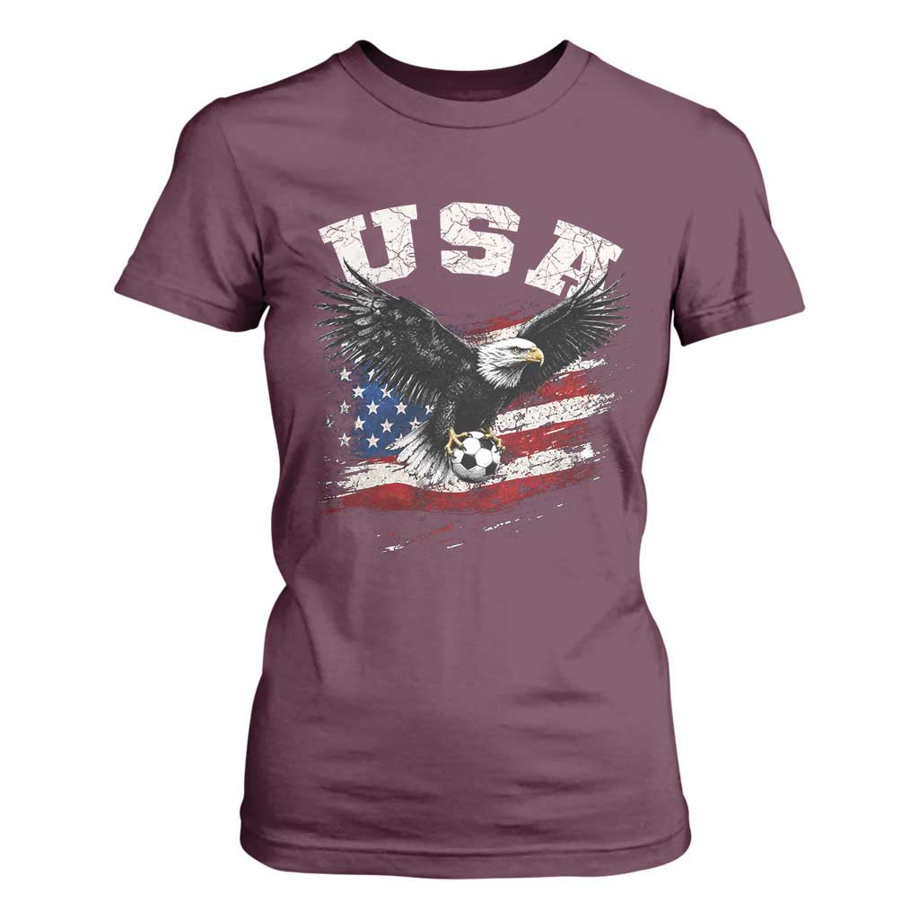 USA Soccer Bald Eagle American Flag Vintage T Shirt For Women