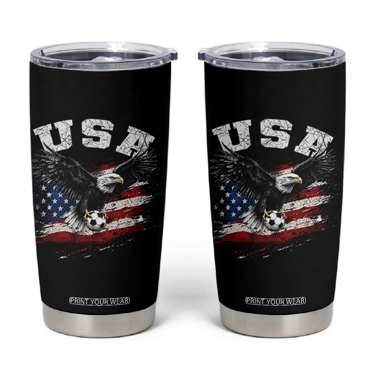 USA Soccer Bald Eagle American Flag Vintage Tumbler Cup TS14 Black Print Your Wear