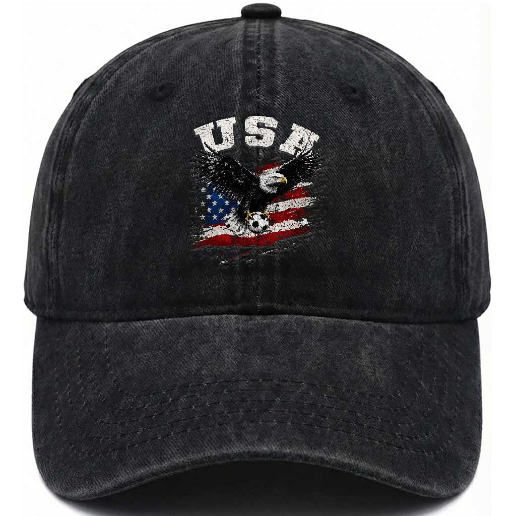USA Soccer Bald Eagle American Flag Vintage Washed Cotton Baseball Cap TS14 Print Your Wear
