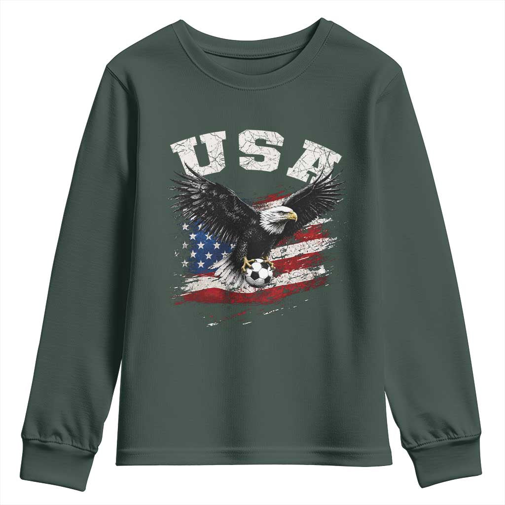USA Soccer Bald Eagle American Flag Vintage Youth Sweatshirt