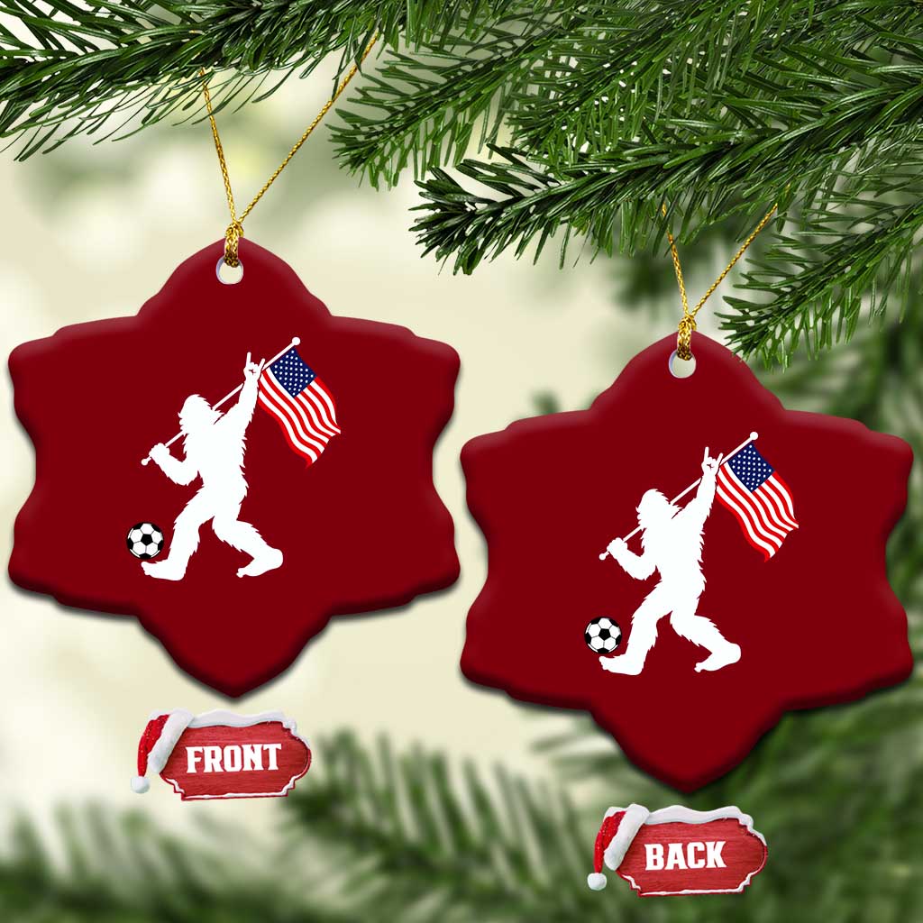 USA Soccer Bigfoot American Flag Fan Ceramic Ornament