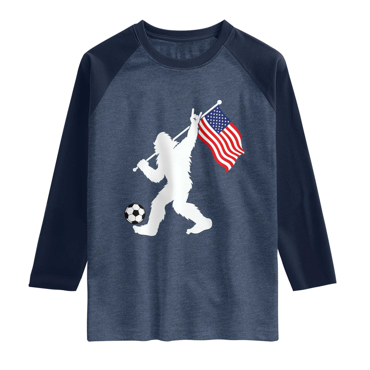 USA Soccer Bigfoot American Flag Fan Raglan Shirt
