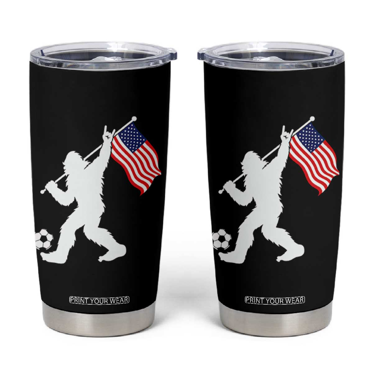 USA Soccer Bigfoot American Flag Fan Tumbler Cup TS14 Black Print Your Wear