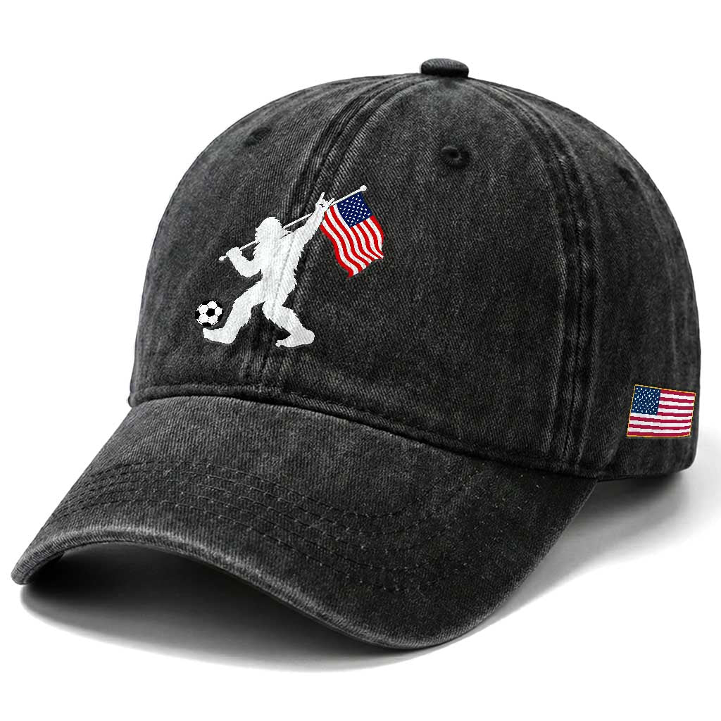 USA Soccer Bigfoot American Flag Fan Washed Cotton Baseball Cap