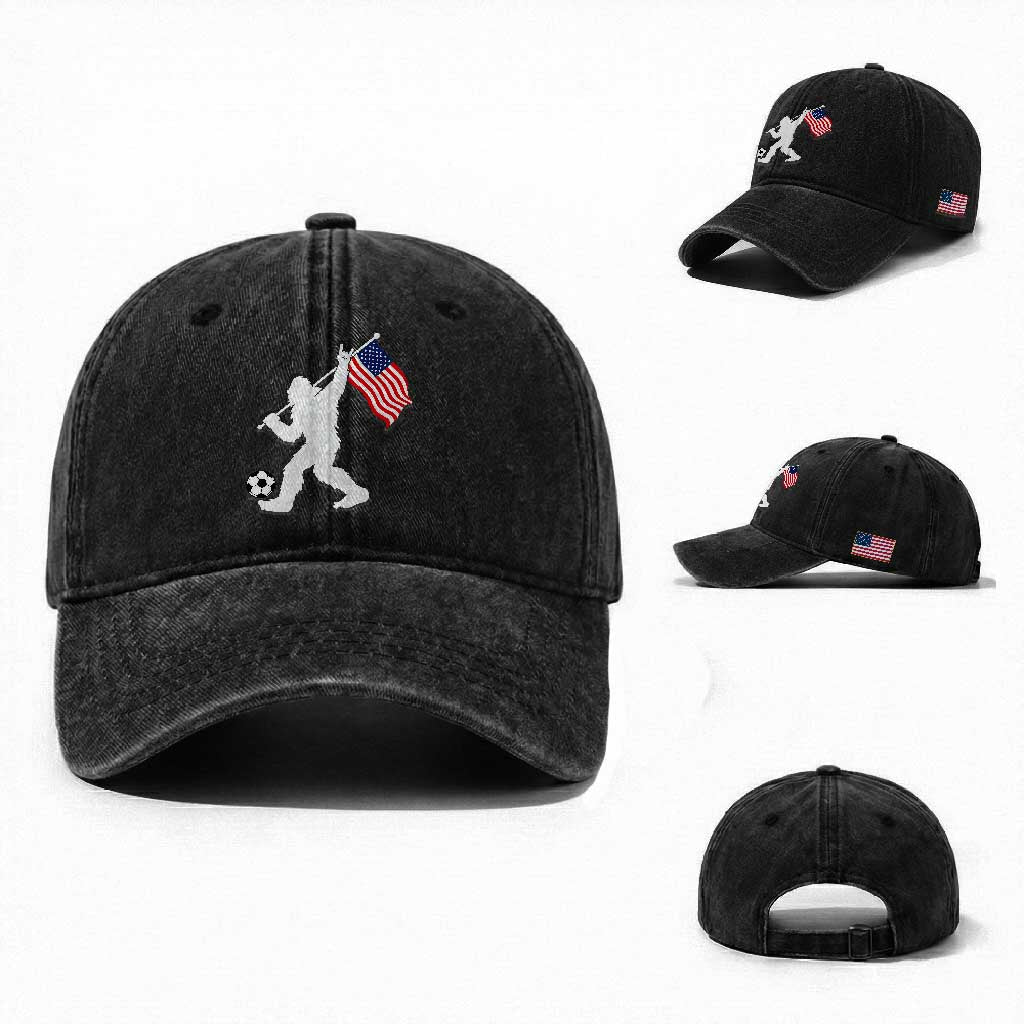 USA Soccer Bigfoot American Flag Fan Washed Cotton Baseball Cap