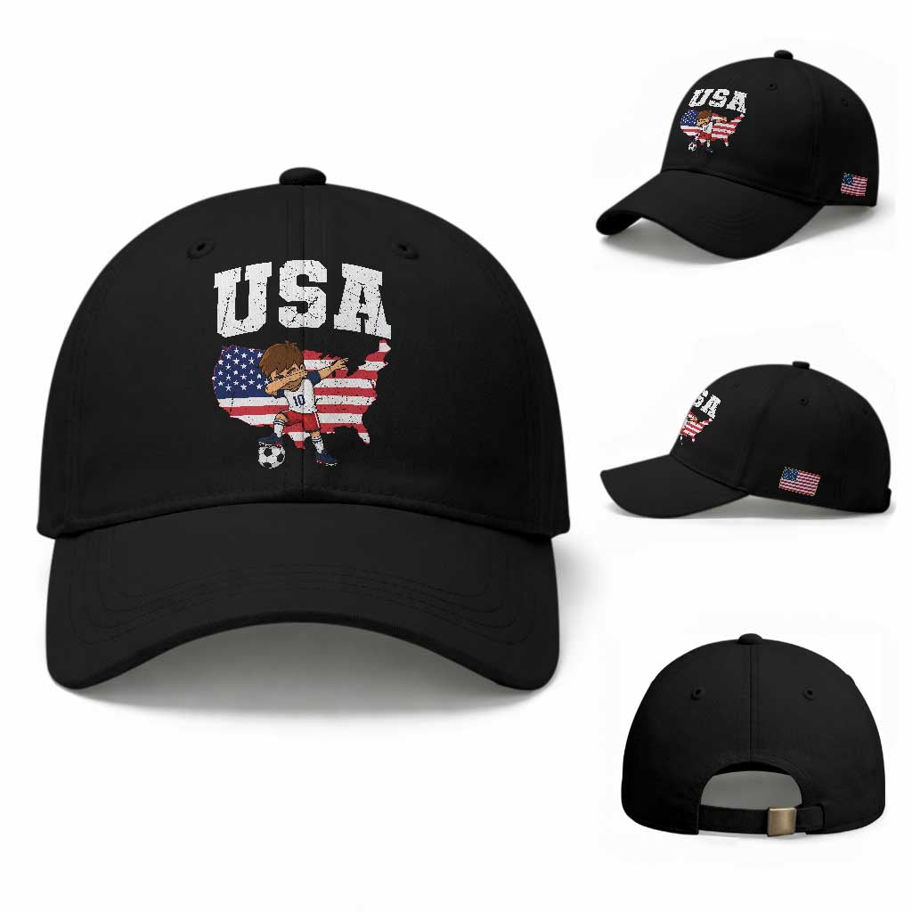 USA Soccer Dabbing Boy American Flag Fan Baseball Cap